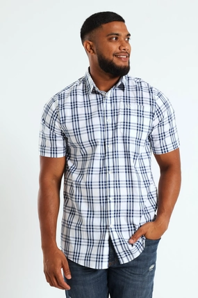 Check Shirt - White/Navy Recycled fashion materials Fashion rental
