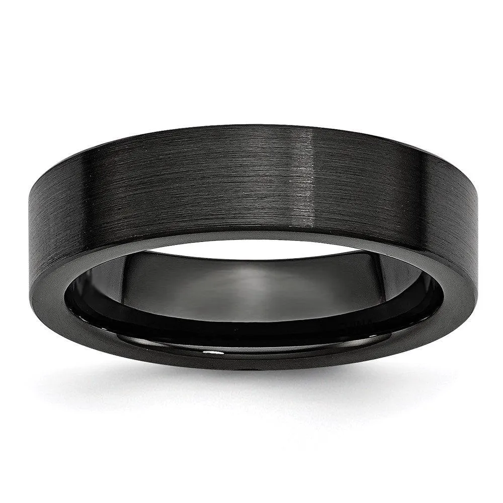 Chisel Jewelry Black Ceramic Flat 6mm Brushed Band