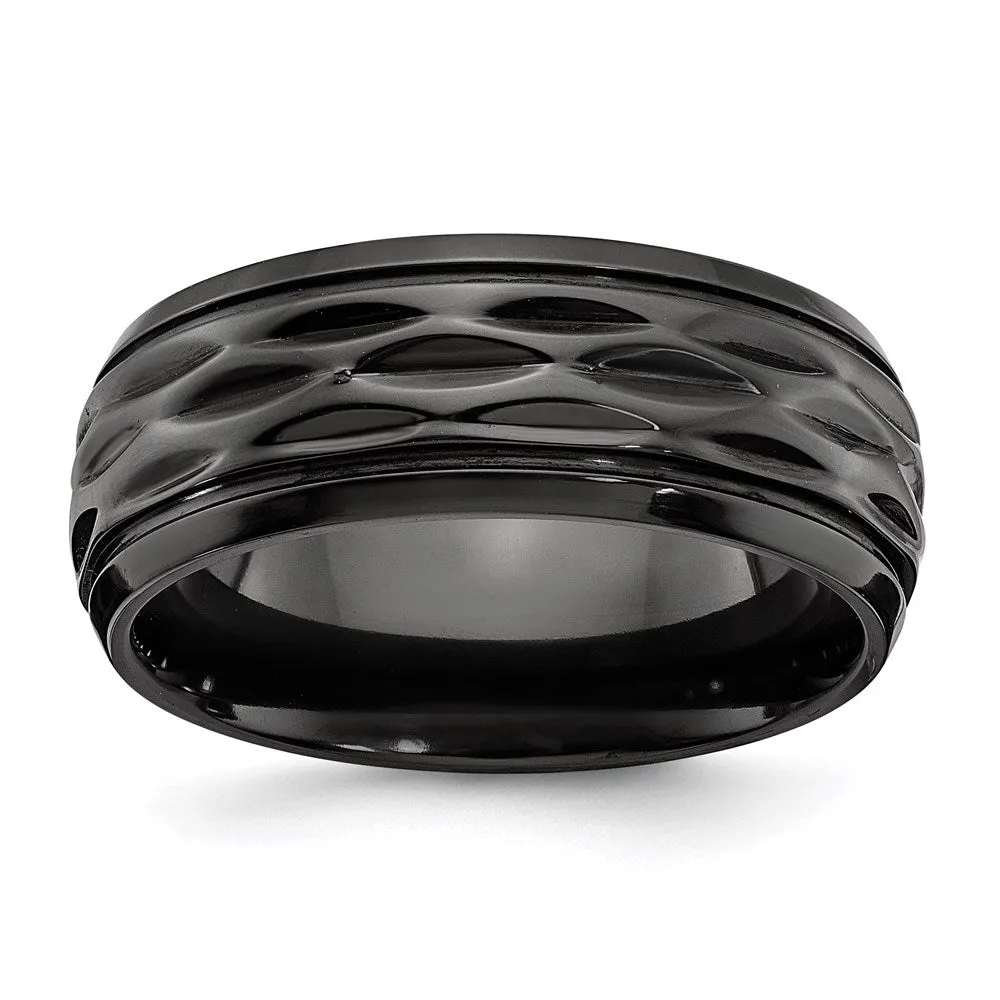Chisel Jewelry Black Zirconium Polished and D/C 8mm Band | ZCR104