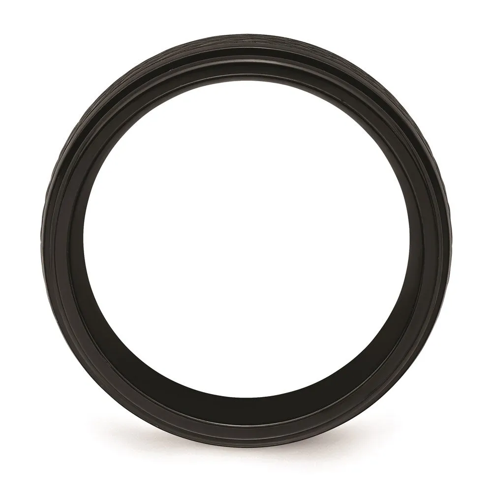 Chisel Jewelry Black Zirconium Polished Ridged Edge 8mm Band | ZCR101