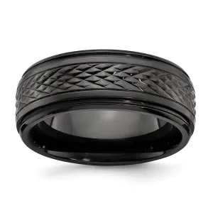 Chisel Jewelry Black Zirconium Polished Ridged Edge 8mm Band | ZCR101