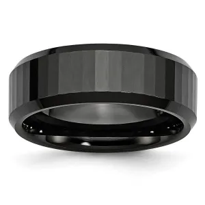 Chisel Jewelry Ceramic Beveled Edge, Black Faceted 8mm Polished Band