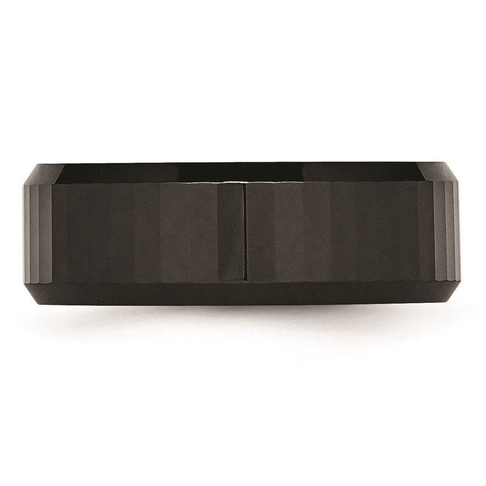 Chisel Jewelry Ceramic Beveled Edge, Black Faceted 8mm Polished Band
