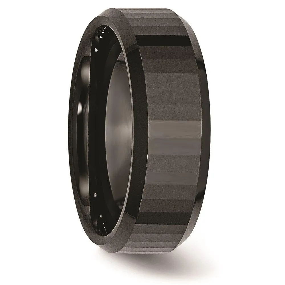 Chisel Jewelry Ceramic Beveled Edge, Black Faceted 8mm Polished Band