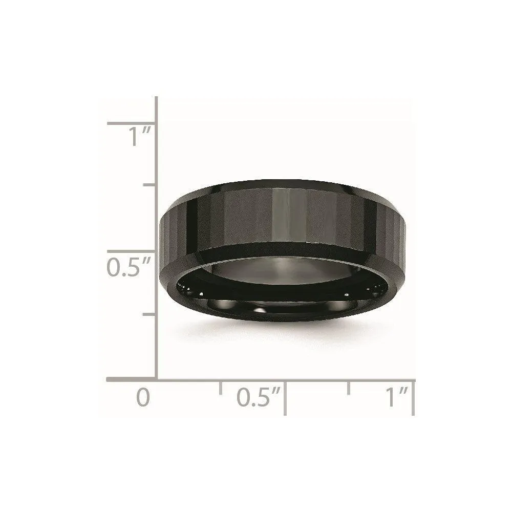 Chisel Jewelry Ceramic Beveled Edge, Black Faceted 8mm Polished Band