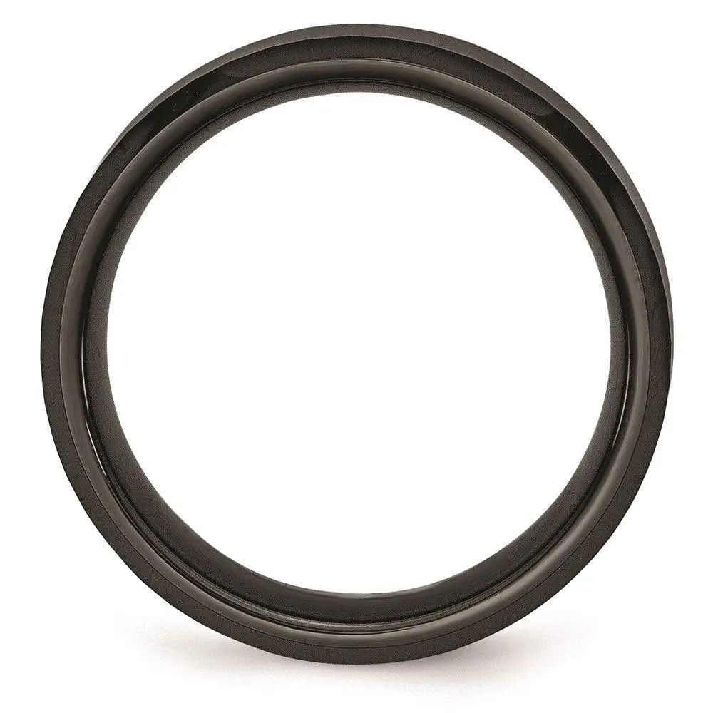 Chisel Jewelry Ceramic Beveled Edge, Black Faceted 8mm Polished Band