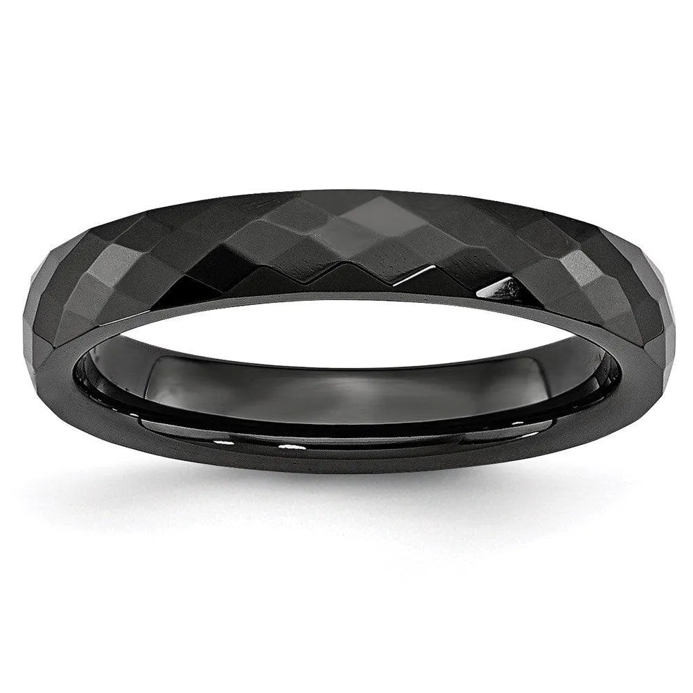 Chisel Jewelry Ceramic Black 4mm Faceted Polished Band