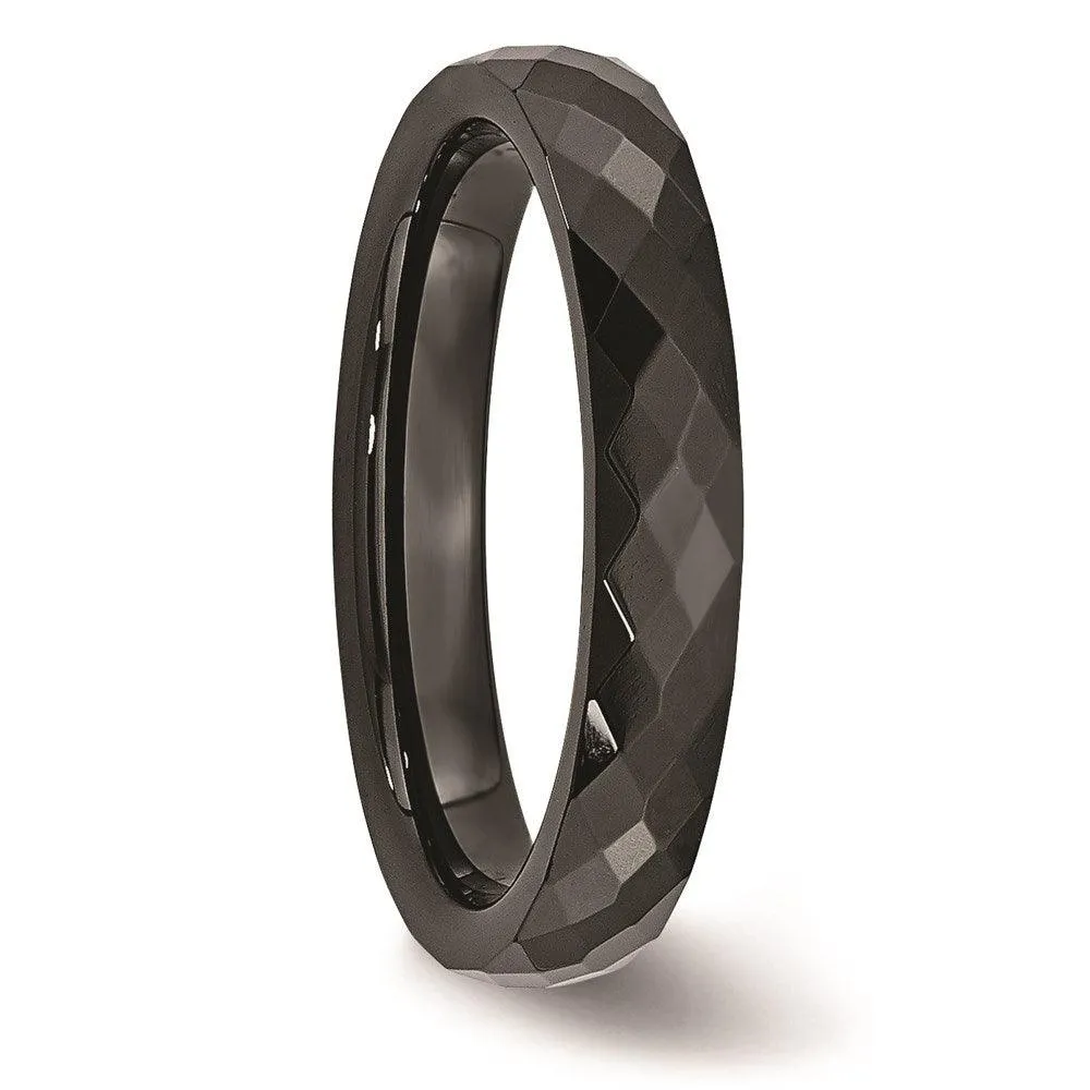Chisel Jewelry Ceramic Black 4mm Faceted Polished Band