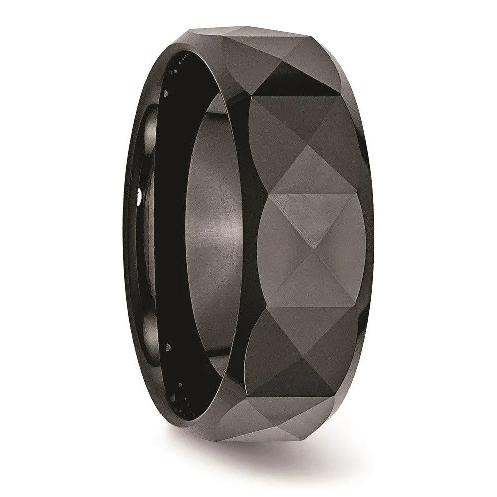 Chisel Jewelry Ceramic Faceted Black 8mm Polished Beveled Edge Band