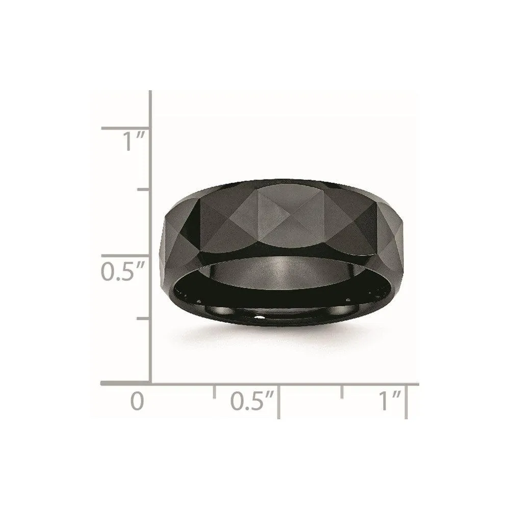 Chisel Jewelry Ceramic Faceted Black 8mm Polished Beveled Edge Band