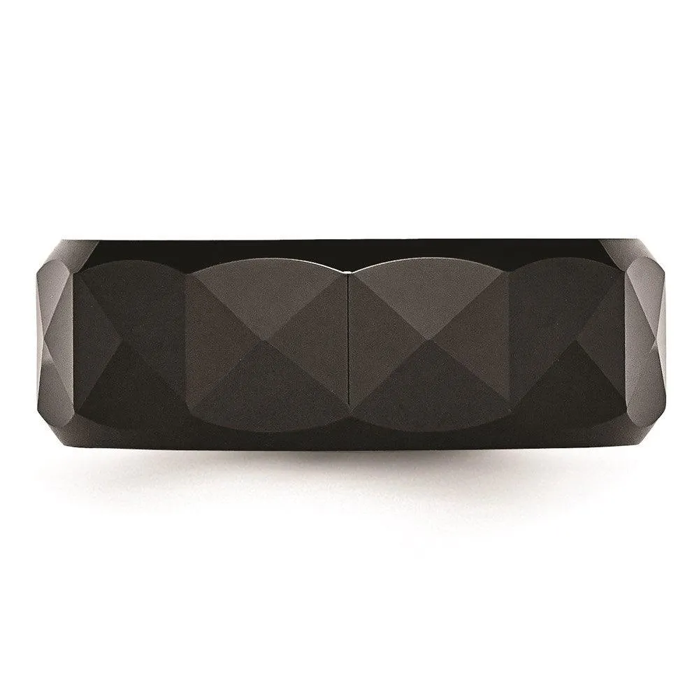 Chisel Jewelry Ceramic Faceted Black 8mm Polished Beveled Edge Band