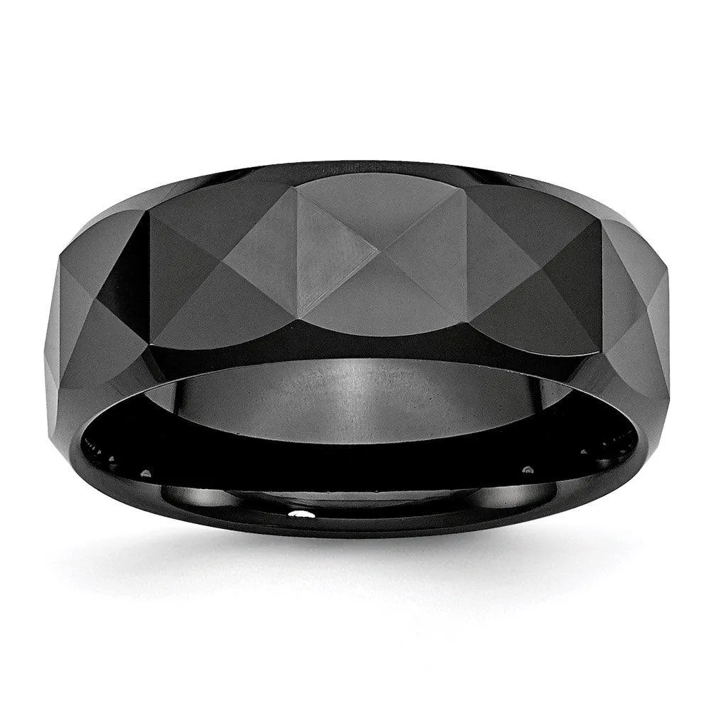 Chisel Jewelry Ceramic Faceted Black 8mm Polished Beveled Edge Band