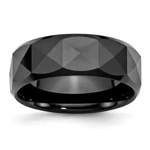 Chisel Jewelry Ceramic Faceted Black 8mm Polished Beveled Edge Band