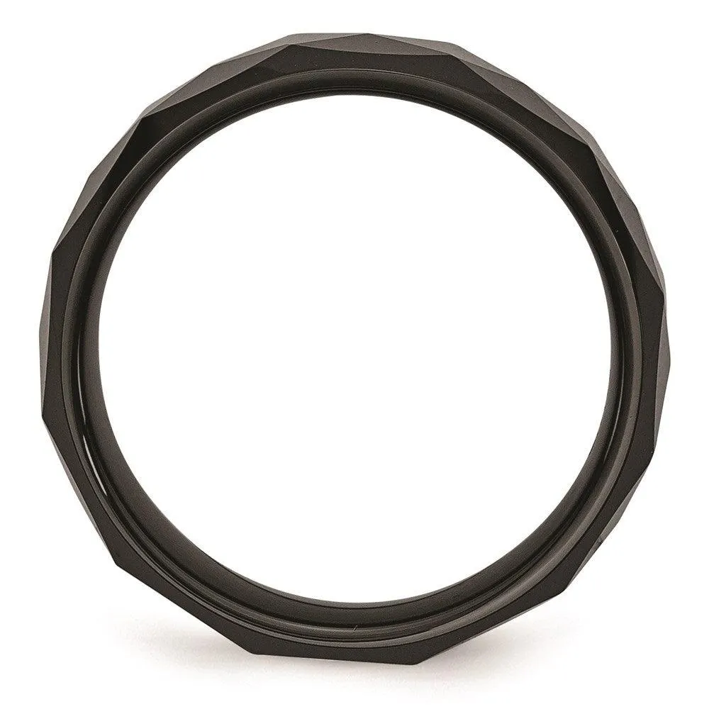 Chisel Jewelry Ceramic Faceted Black 8mm Polished Beveled Edge Band