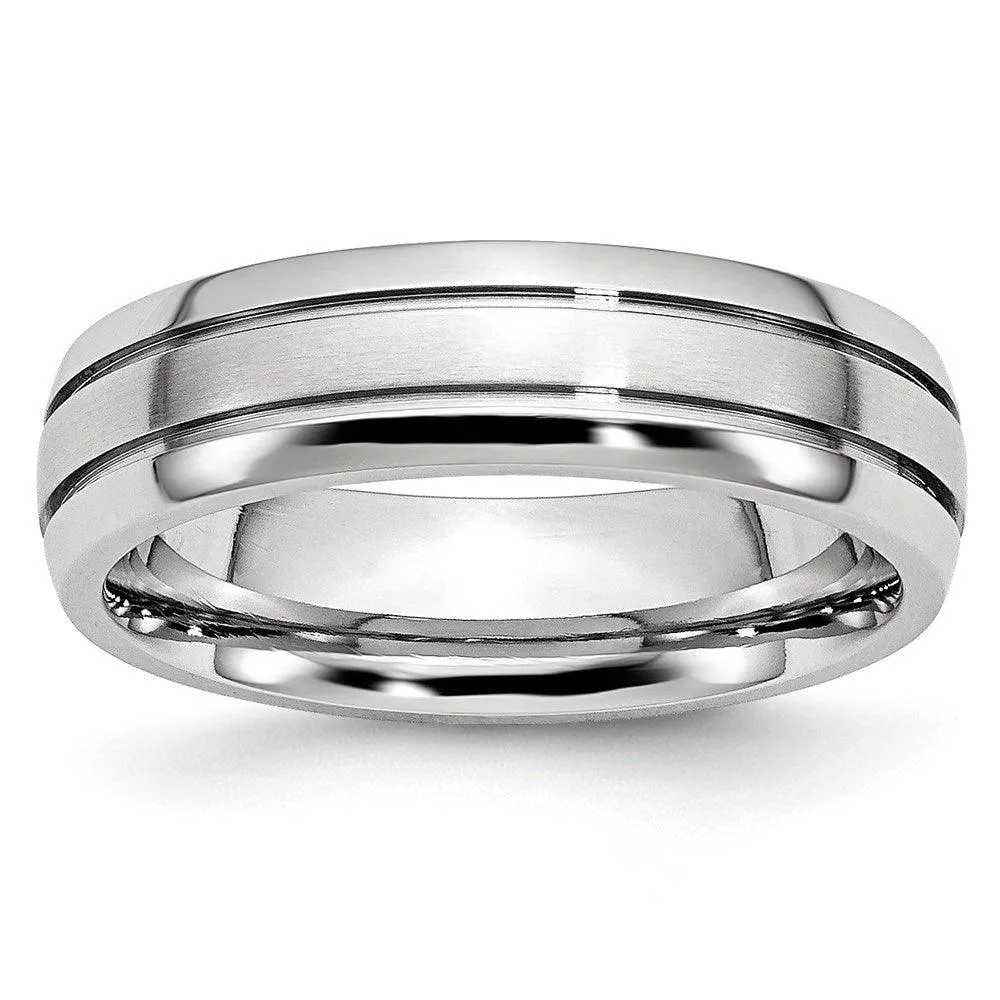 Chisel Jewelry Cobalt Polished and Satin Grooved 6mm Band