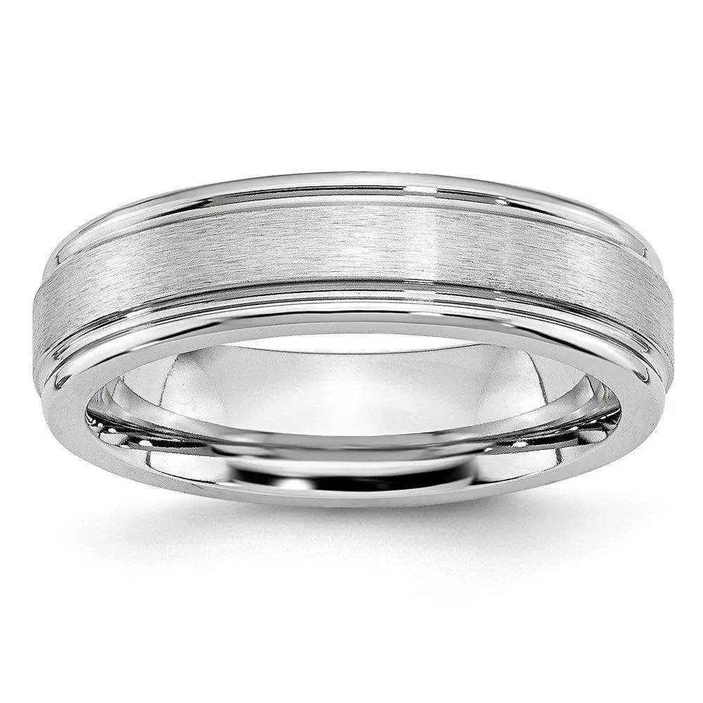 Chisel Jewelry Cobalt Satin and Polished Ridged Edge 6mm Band