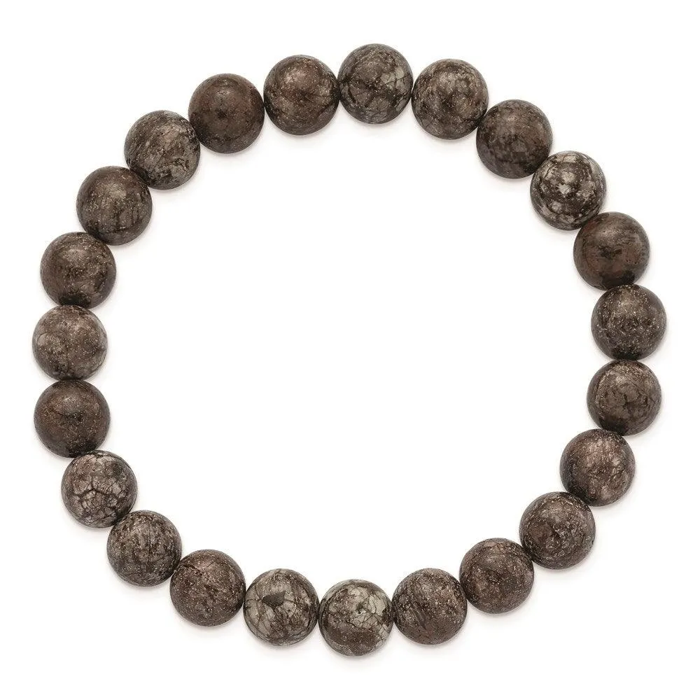 Chisel Jewelry Grey Snowflake Agate Beaded Stretch Bracelet