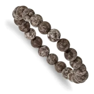 Chisel Jewelry Grey Snowflake Agate Beaded Stretch Bracelet