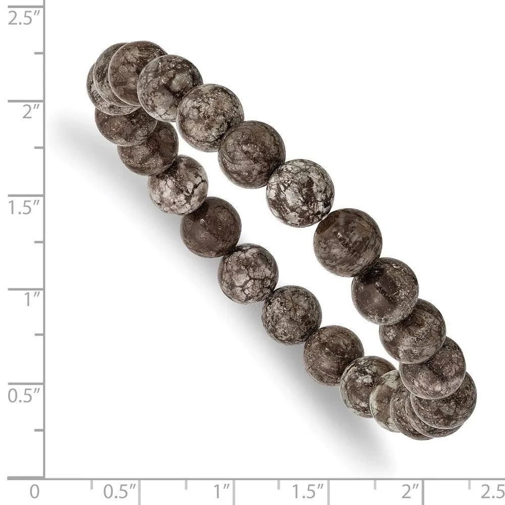 Chisel Jewelry Grey Snowflake Agate Beaded Stretch Bracelet