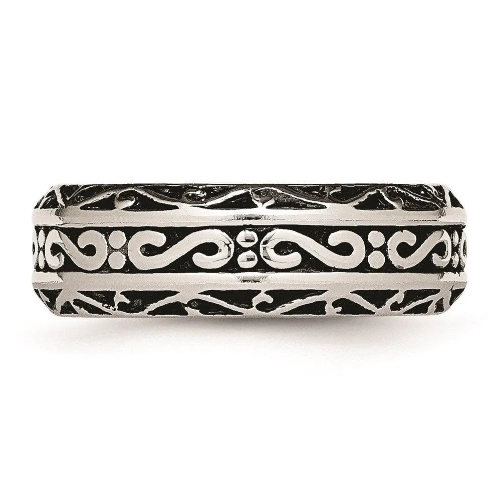Chisel Jewelry Stainless Steel 7mm Antiqued Band