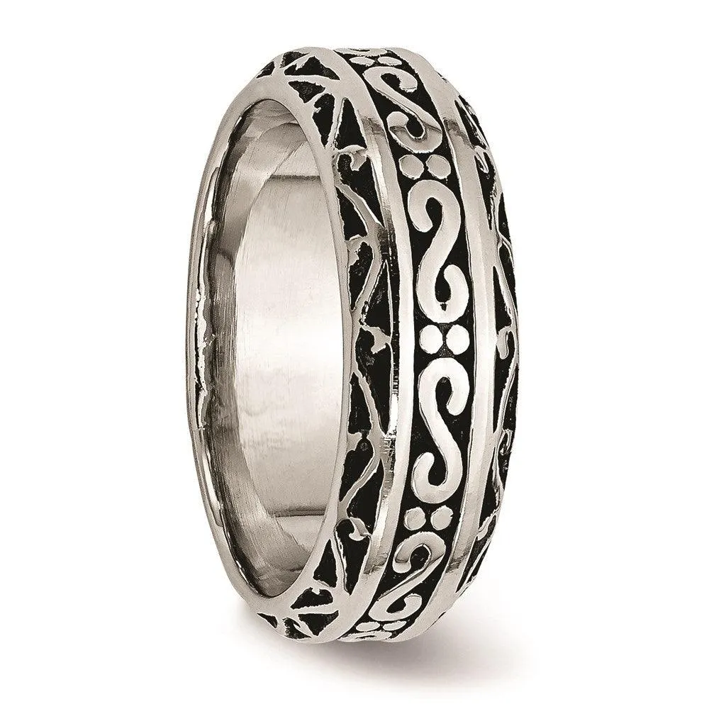 Chisel Jewelry Stainless Steel 7mm Antiqued Band