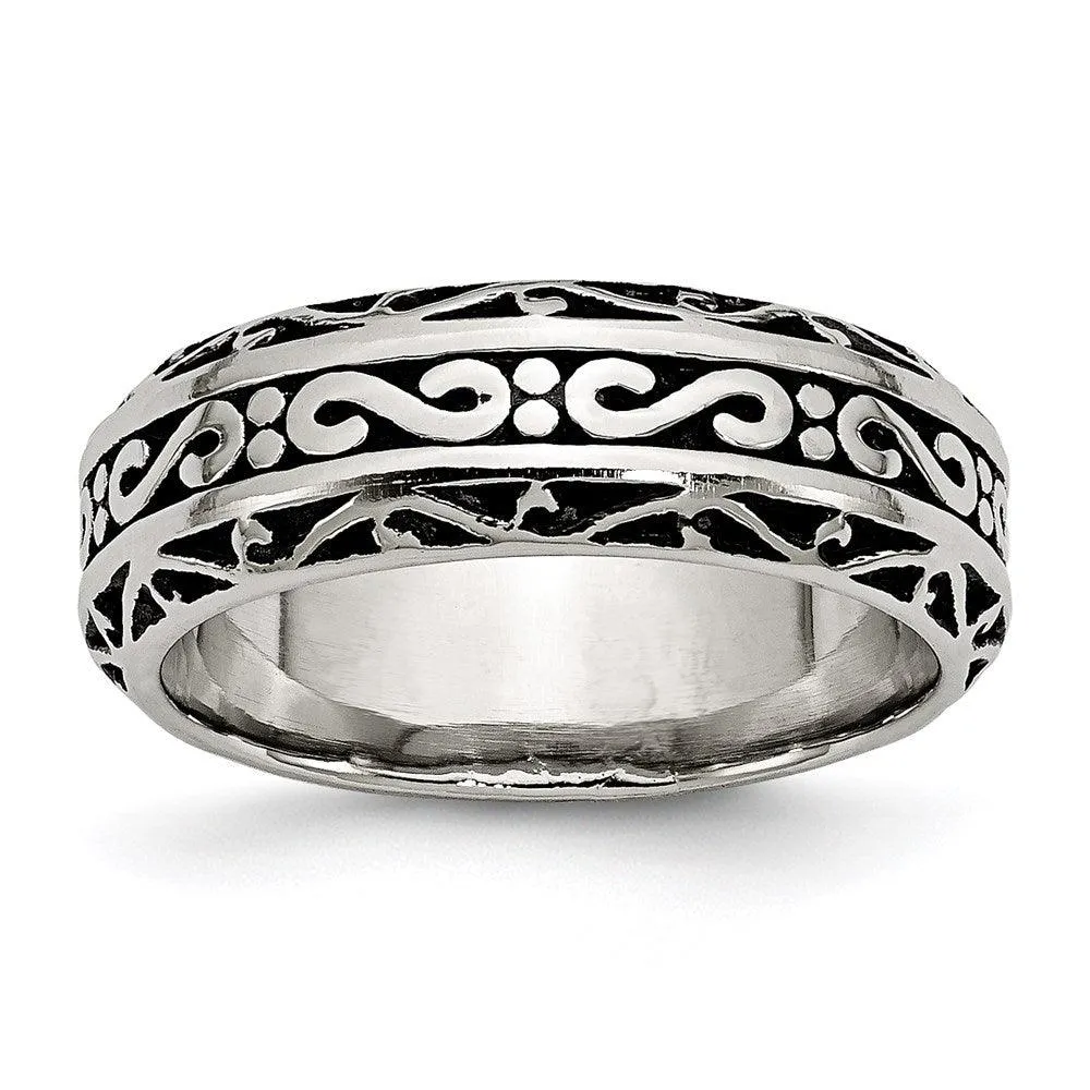 Chisel Jewelry Stainless Steel 7mm Antiqued Band