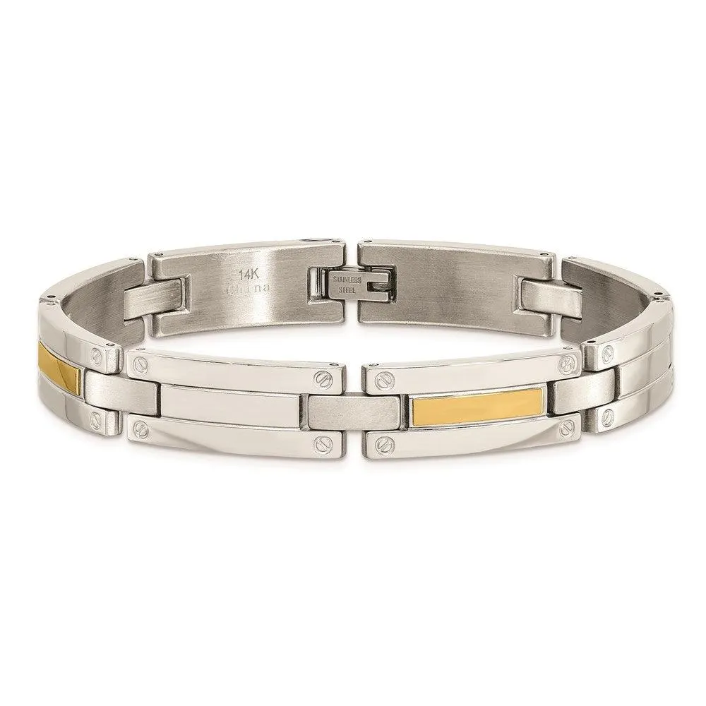 Chisel Jewelry Stainless Steel & 14K Polished 8.5in Bracelet
