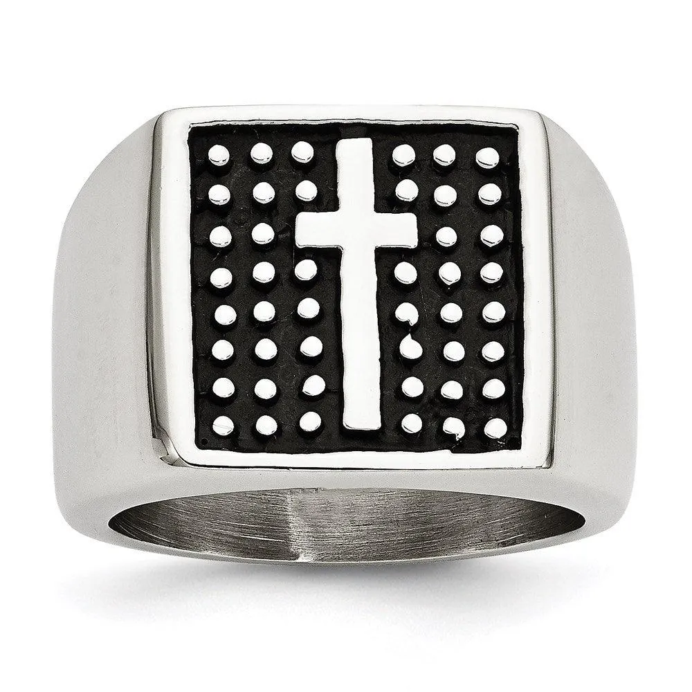 Chisel Jewelry Stainless Steel Antiqued Cross Polished Ring