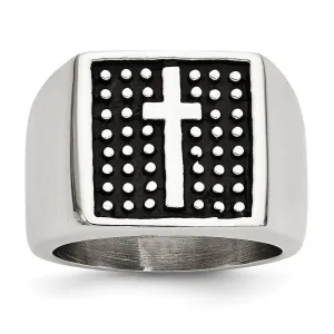 Chisel Jewelry Stainless Steel Antiqued Cross Polished Ring