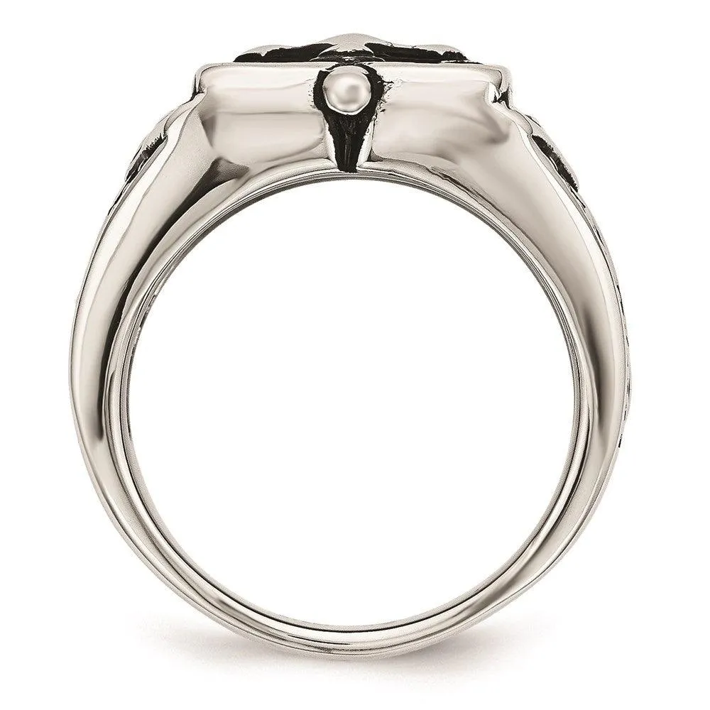 Chisel Jewelry Stainless Steel Antiqued Cross Ring