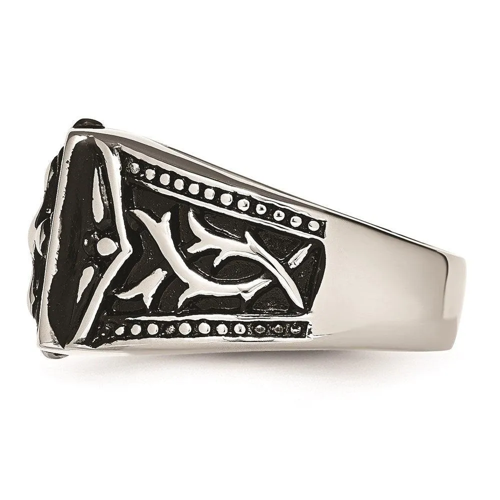 Chisel Jewelry Stainless Steel Antiqued Cross Ring