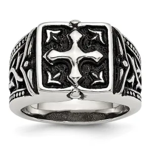 Chisel Jewelry Stainless Steel Antiqued Cross Ring
