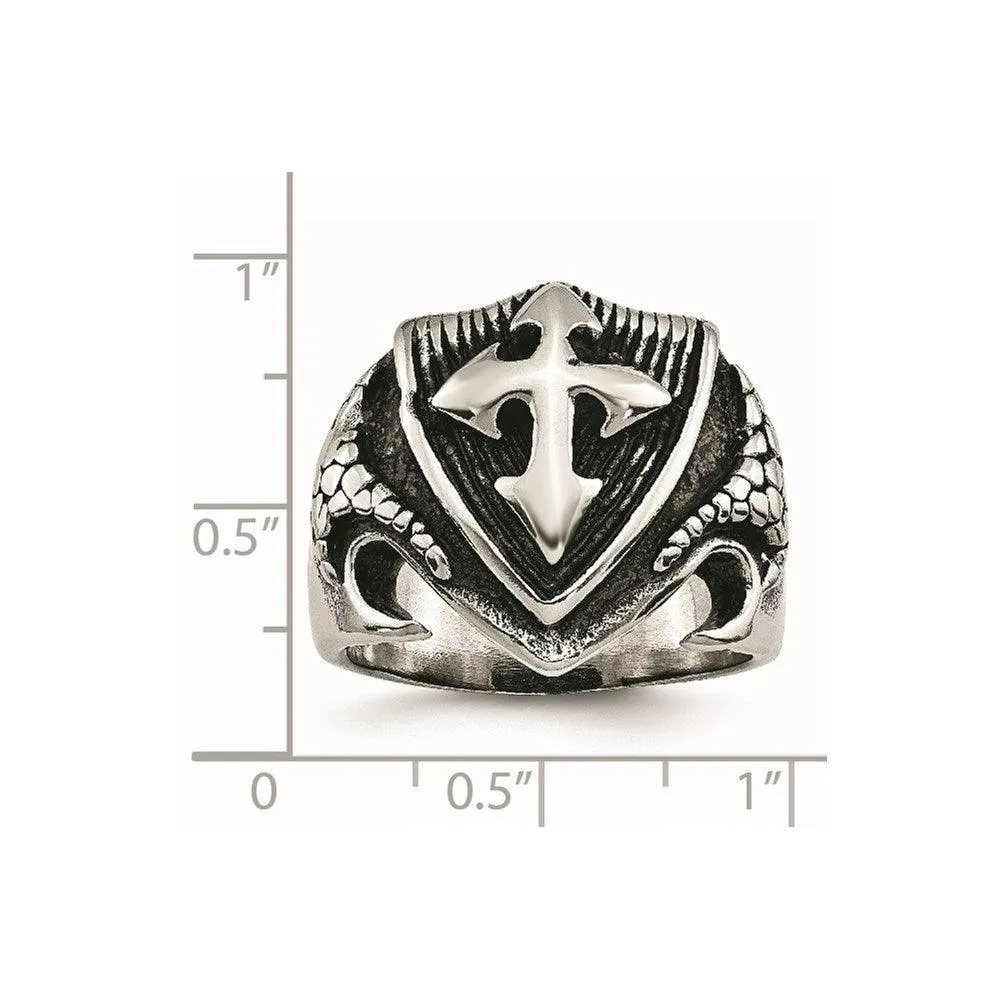 Chisel Jewelry Stainless Steel Antiqued Shield Ring
