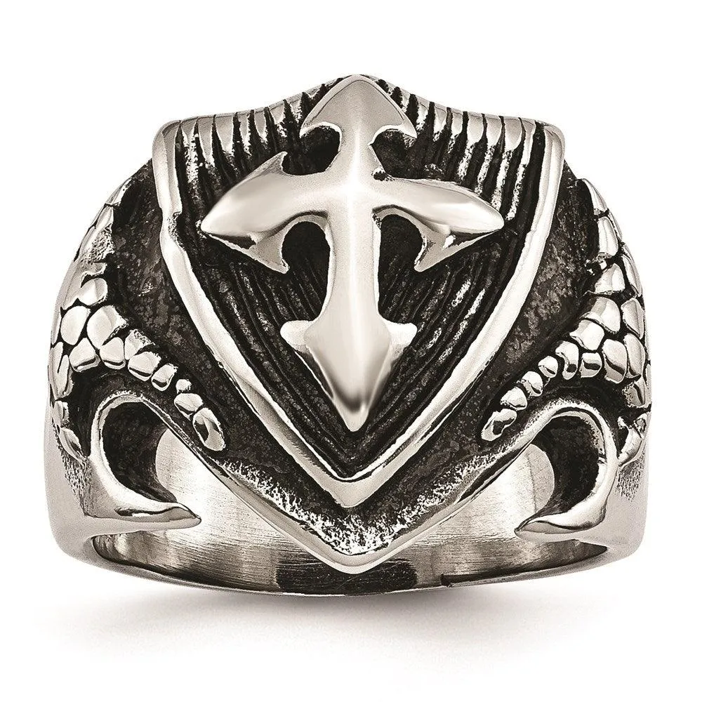 Chisel Jewelry Stainless Steel Antiqued Shield Ring