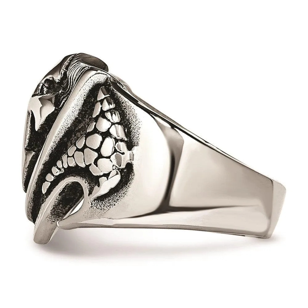 Chisel Jewelry Stainless Steel Antiqued Shield Ring