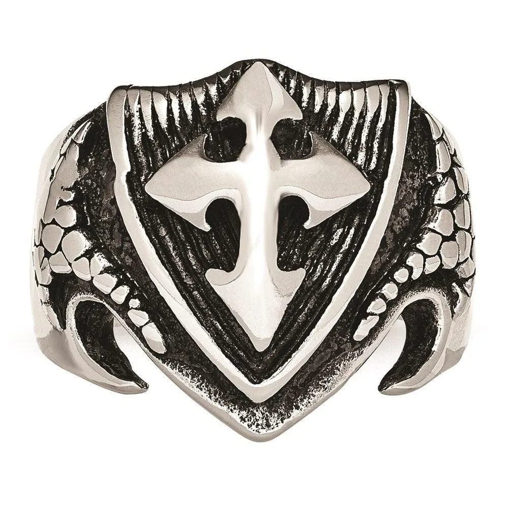 Chisel Jewelry Stainless Steel Antiqued Shield Ring