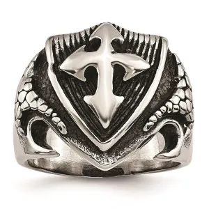 Chisel Jewelry Stainless Steel Antiqued Shield Ring