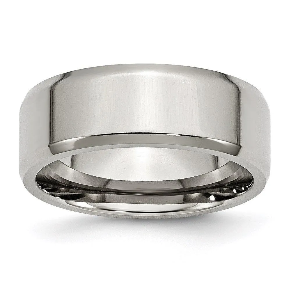 Chisel Jewelry Stainless Steel Beveled Edge 8mm Polished Band