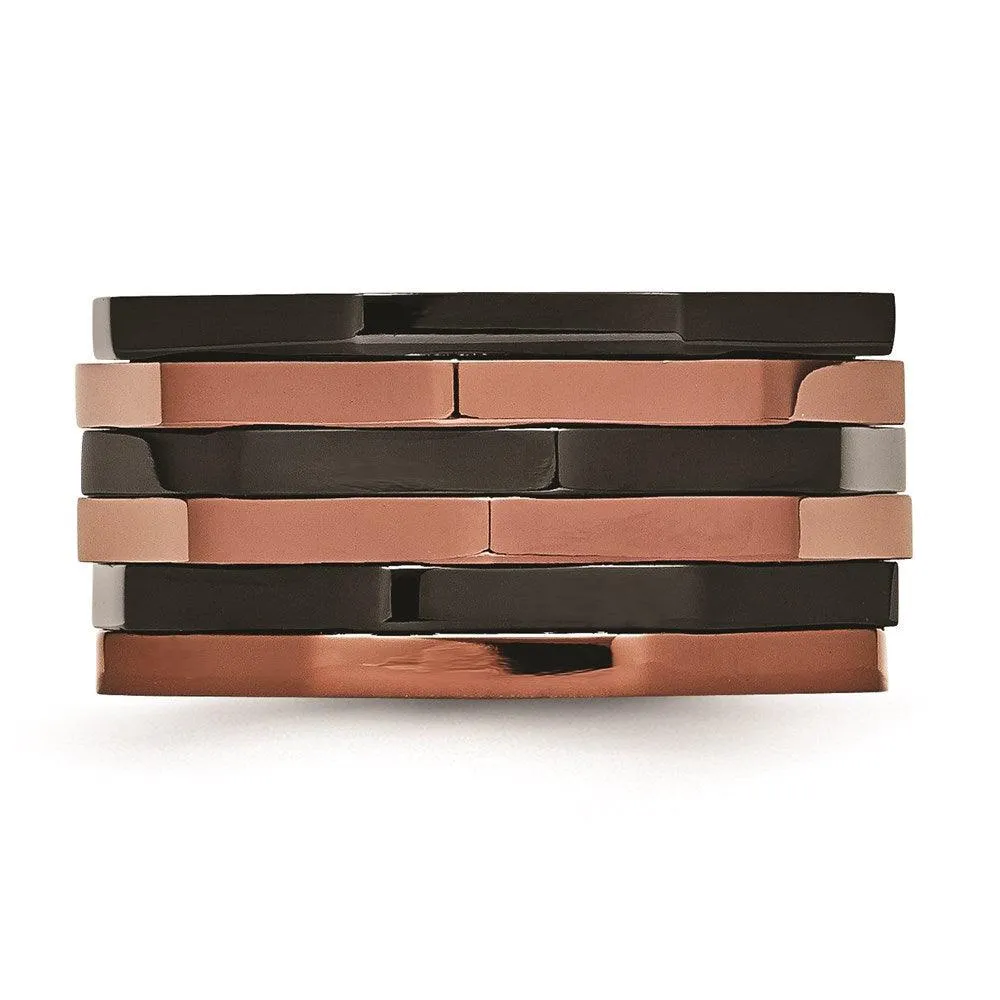 Chisel Jewelry Stainless Steel Black & Brown IP-plated Ring
