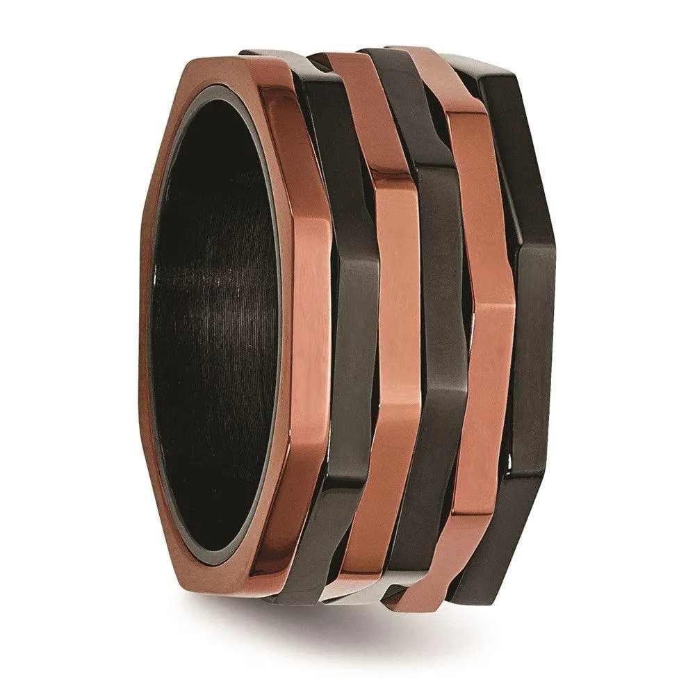 Chisel Jewelry Stainless Steel Black & Brown IP-plated Ring