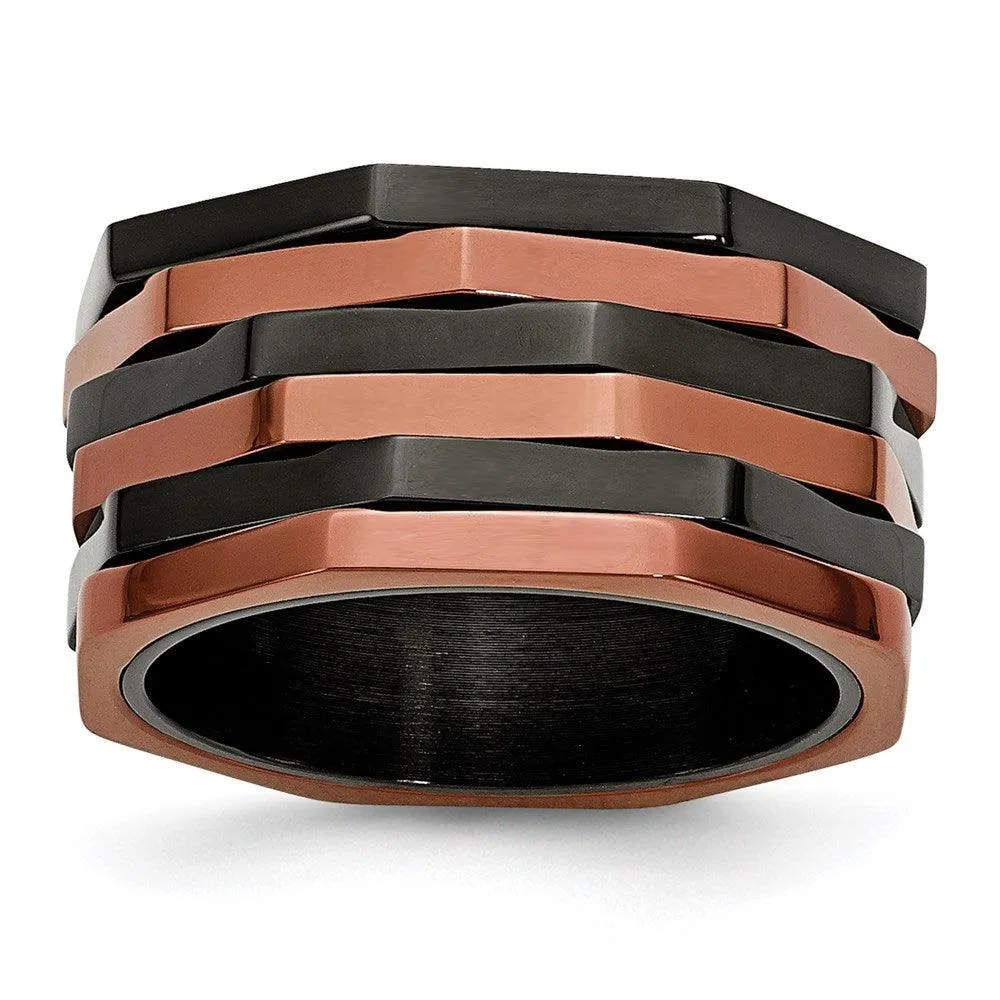 Chisel Jewelry Stainless Steel Black & Brown IP-plated Ring