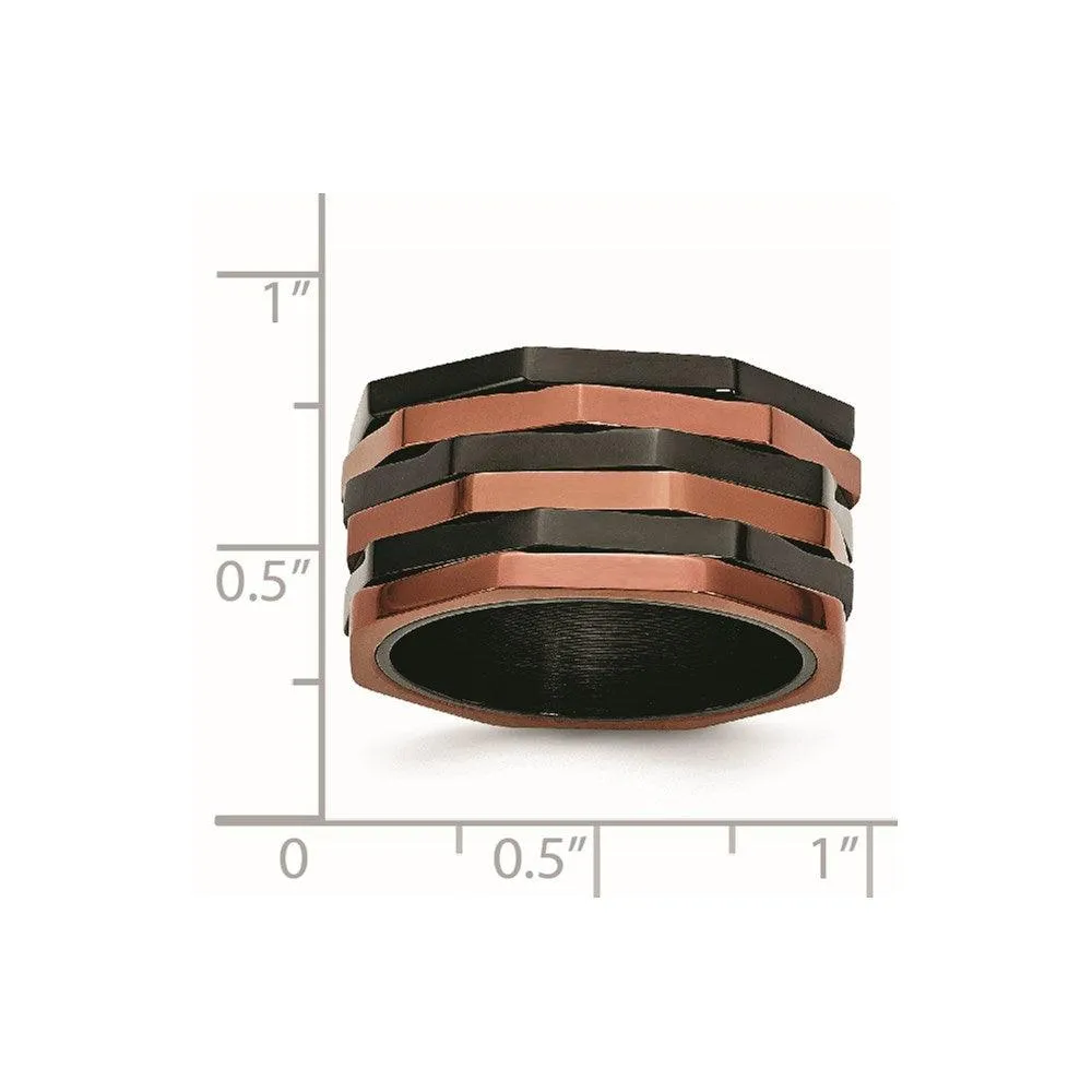 Chisel Jewelry Stainless Steel Black & Brown IP-plated Ring