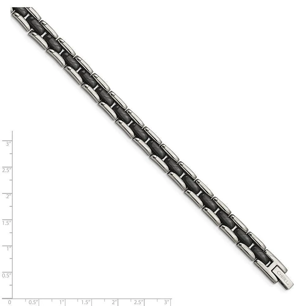 Chisel Jewelry Stainless Steel Black Ceramic 8in Bracelet