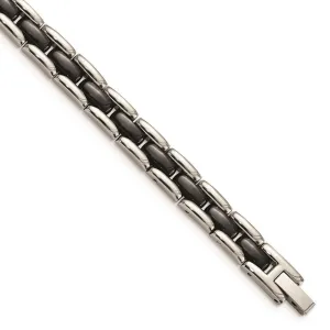 Chisel Jewelry Stainless Steel Black Ceramic 8in Bracelet
