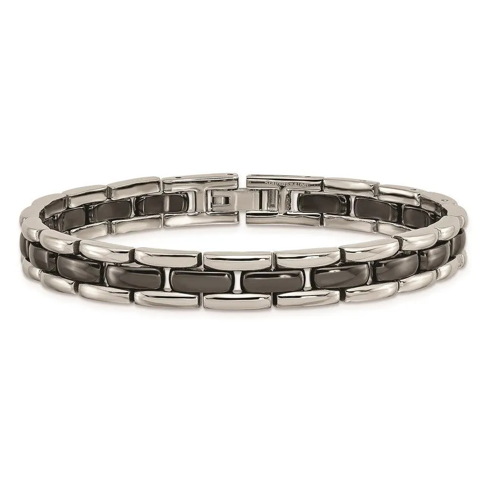 Chisel Jewelry Stainless Steel Black Ceramic 8in Bracelet