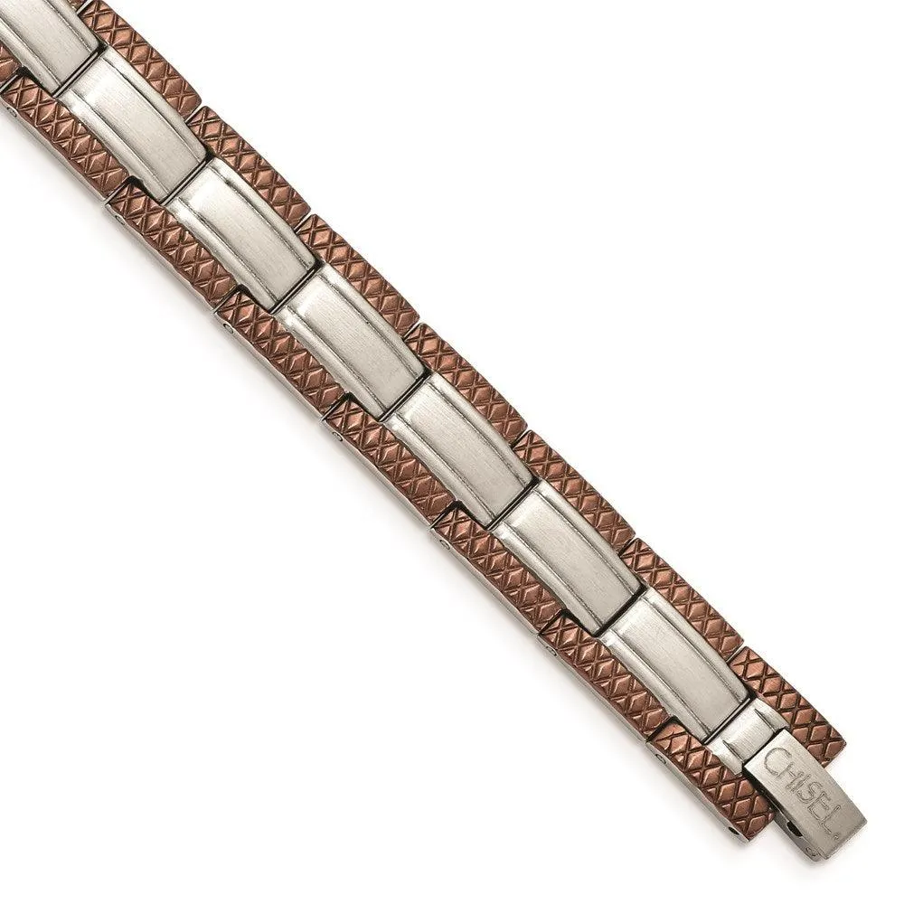 Chisel Jewelry Stainless Steel Brown IP-plated 8.75in Bracelet