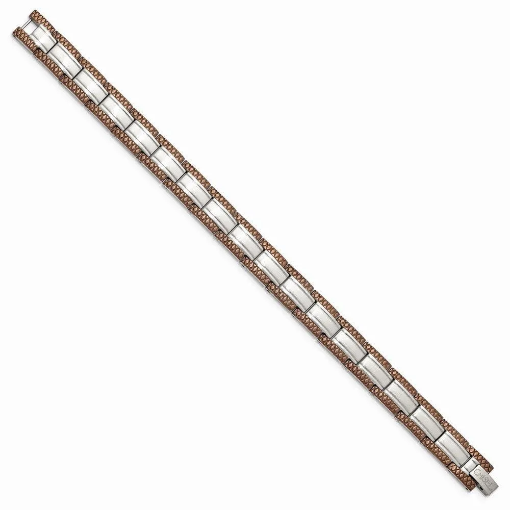 Chisel Jewelry Stainless Steel Brown IP-plated 8.75in Bracelet