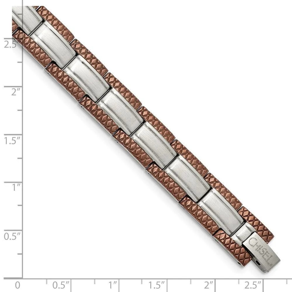 Chisel Jewelry Stainless Steel Brown IP-plated 8.75in Bracelet