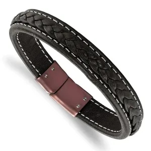 Chisel Jewelry Stainless Steel Brown IP-plated Genuine Leather 8.25in Bracelet