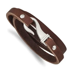 Chisel Jewelry Stainless Steel Brown Leather Wrap Bracelet